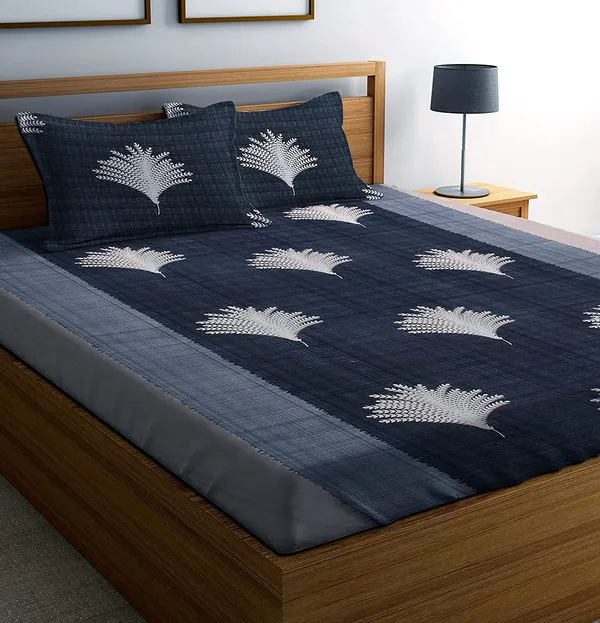 220TC_Elastic_Fitted_100%_Cotton_Feel_Printed_King_Size_Double_Bed_Bedsheet_with_2_Pillow_Cover_(72"x78"_Upto_6"_Mattress)_Black_Tree